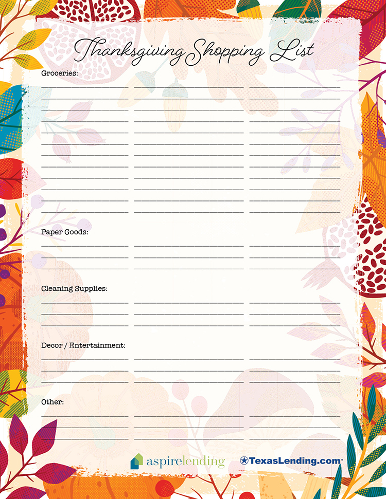 thanksgiving shopping list